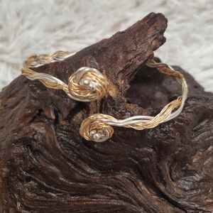 Two-Tone Wirewrapped Bracelet - gold and Silver Wire Bangle - Stackable Bracelet